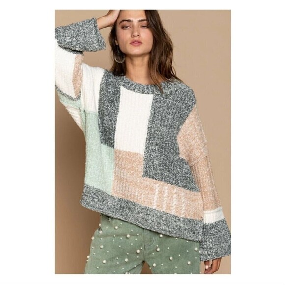 POL Chenille Colorblock Oversized Crewneck Sweater Size Small - Picture 2 of 8